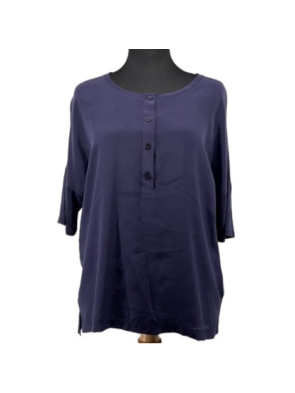 SET silk inside navy blue 3/4 length sleeve shirt button top sz 2 silk viscose